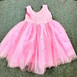 Pink Sequin Tulle Pearl Girl's Party‎ Dress Princess Flower Girl Birthday *READ